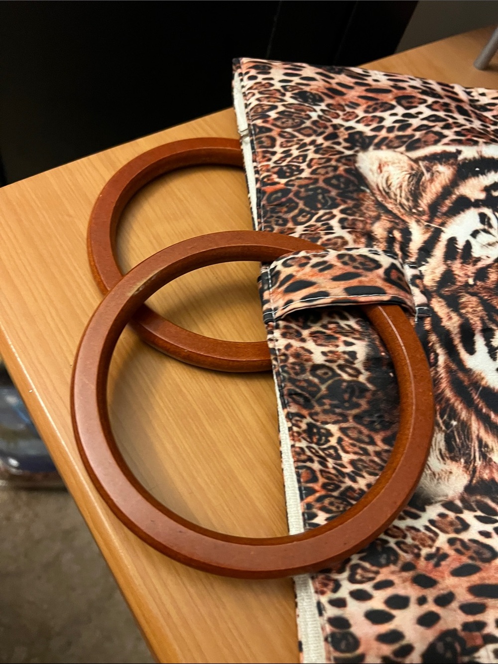 Tiger Print Round-Handle Tote Bag in Brown - Picture 5 of 8